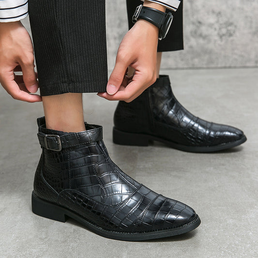 Plus Size Men's Crocodile Pattern Ankle Boots for Autumn and Winter