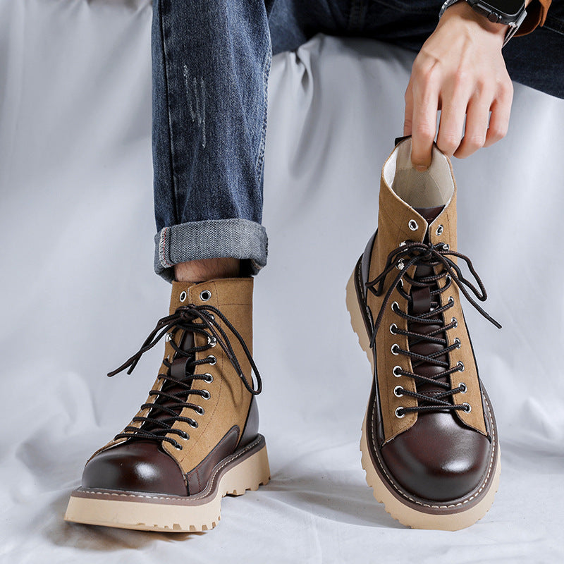 Patchwork Retro Work Boots – All-Match Design for Versatile Wear