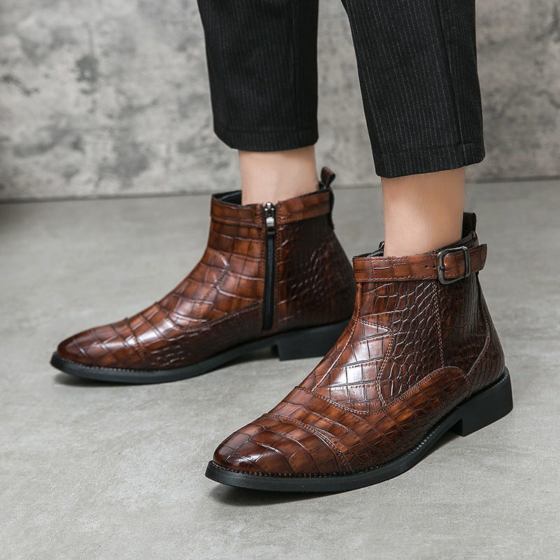 Plus Size Men's Crocodile Pattern Ankle Boots for Autumn and Winter