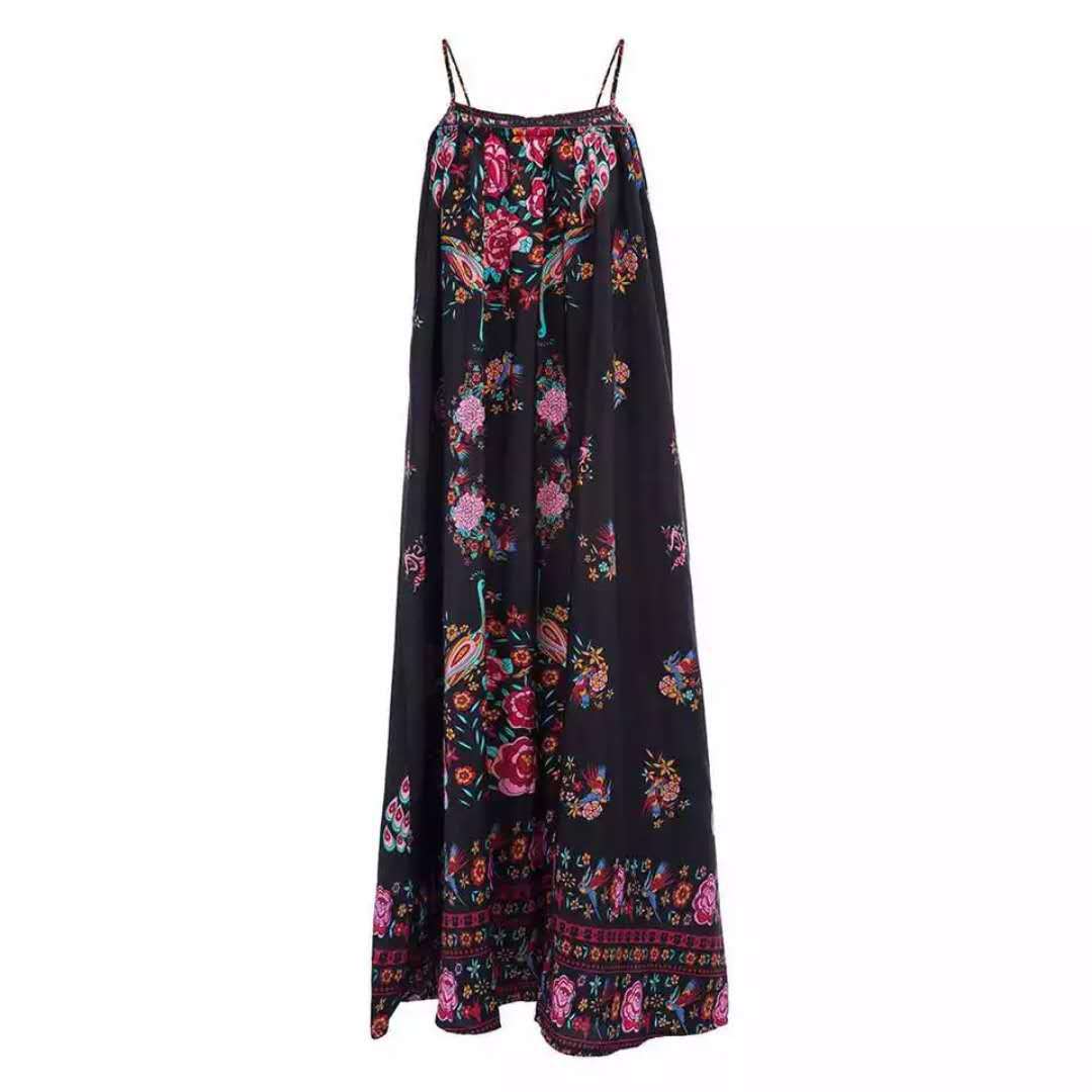 European And American Explosive Peacock Print Sling Dress