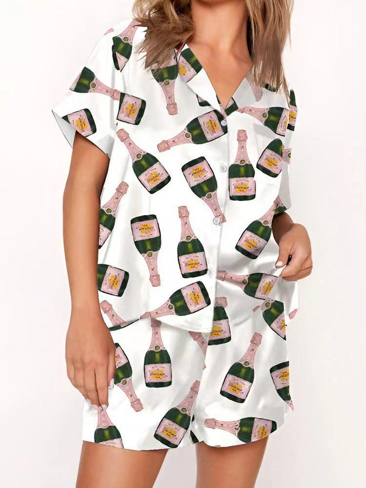 Creative Beer Print Casual Short-sleeved Shorts Home Wear Suit