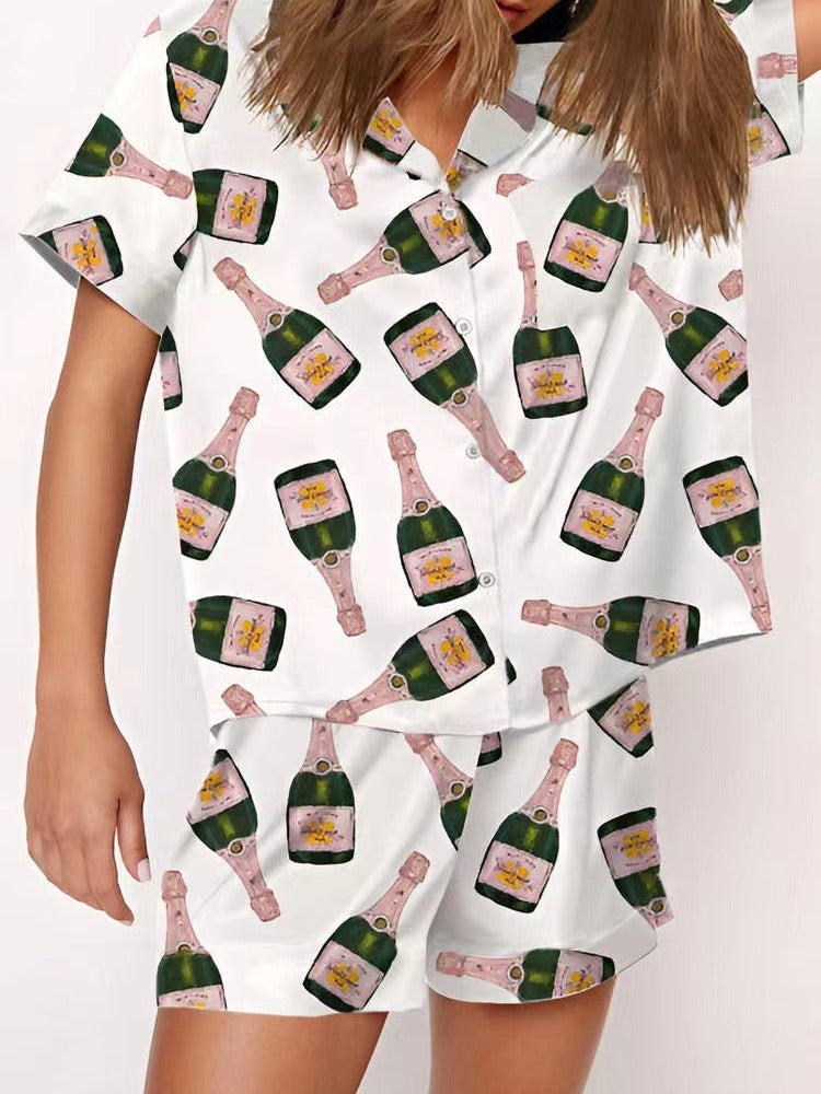 Creative Beer Print Casual Short-sleeved Shorts Home Wear Suit