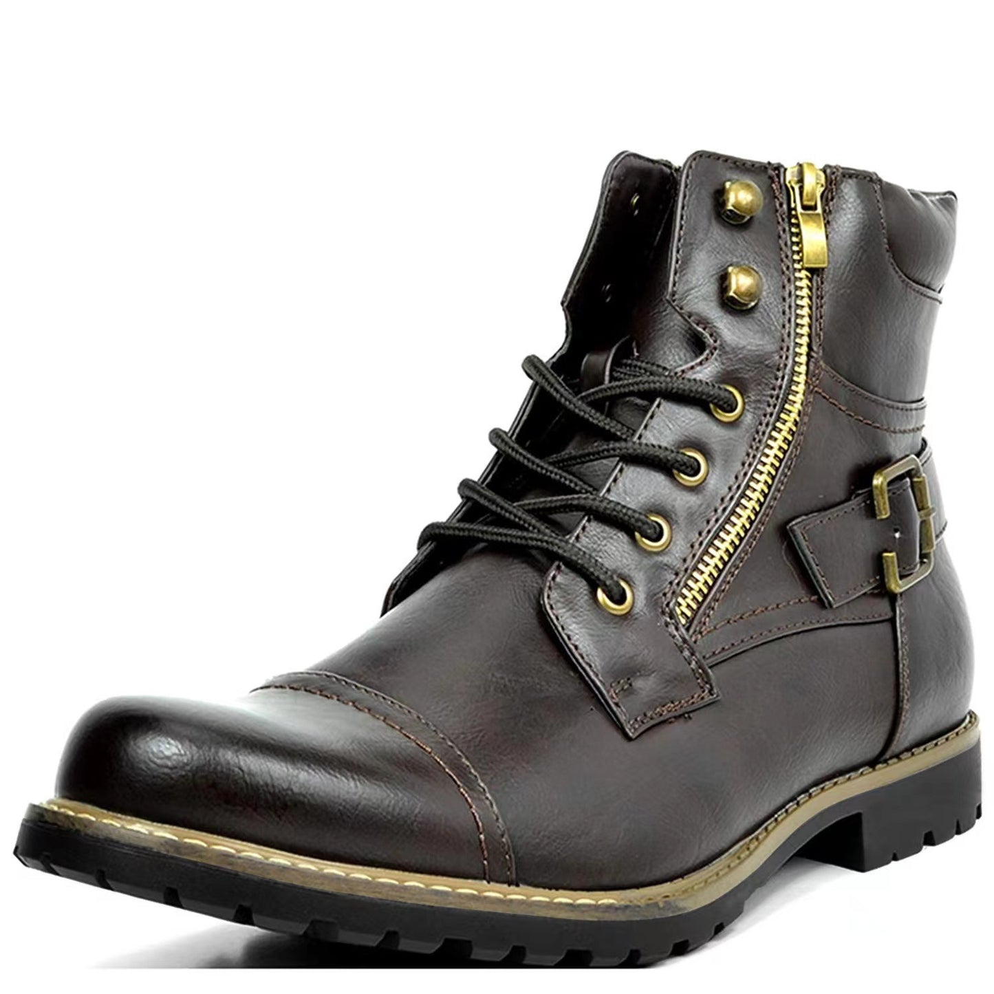 Plus-Size Front Lace-Up Martin Boots with Flat Sole, Low-Cut Design, and Side Zipper