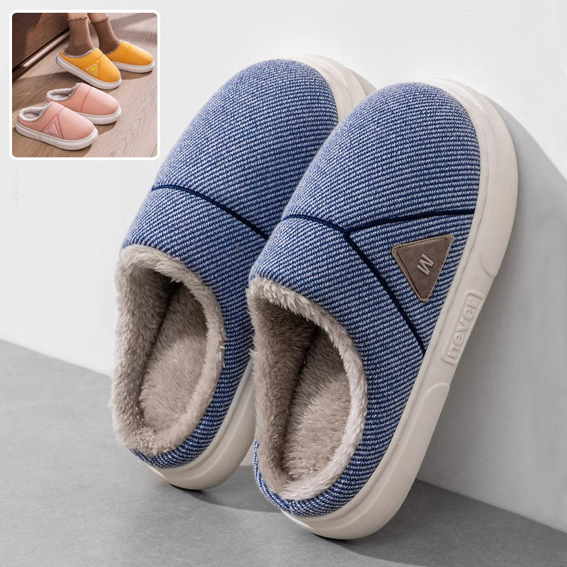 Solid Striped Winter Warm Fleece Home Slippers, Indoor Plush Shoes for Men, Women, and Couples