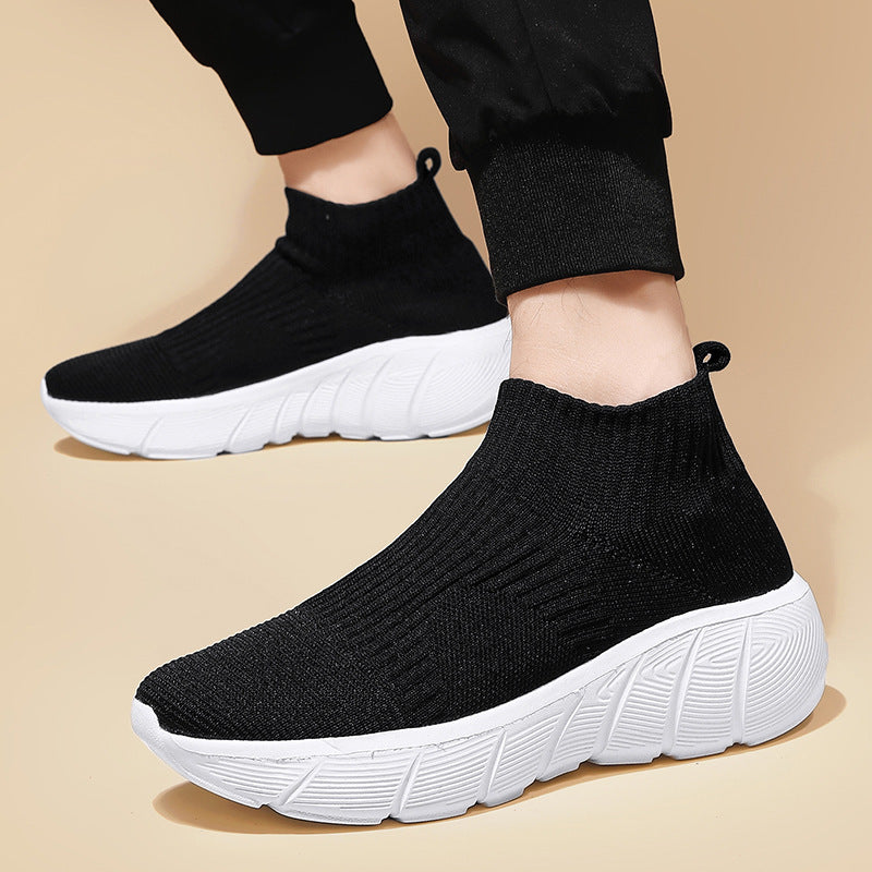 High-Top Slip-On Flying Woven Shoes for Couples, Casual Trendy Men's Footwear