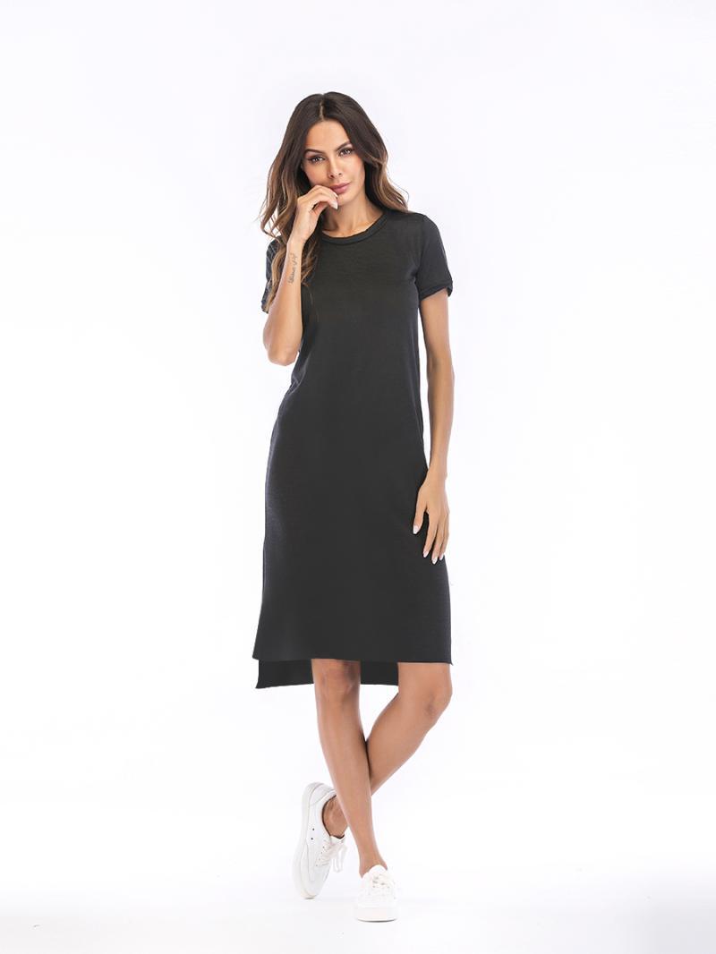 European And American Slit Dress Medium Length Simple Skirt