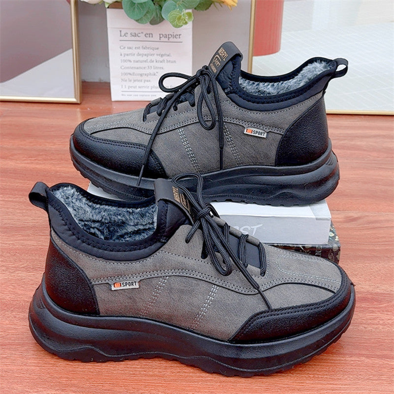 Winter Fleece-Lined Padded Men's Casual Sports Cotton Shoes for Warmth