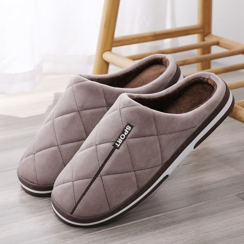 Men's Plus-Size Cotton Slippers with Warm Platform for Home Use