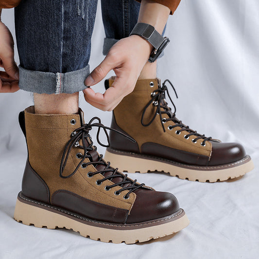 Patchwork Retro Work Boots – All-Match Design for Versatile Wear