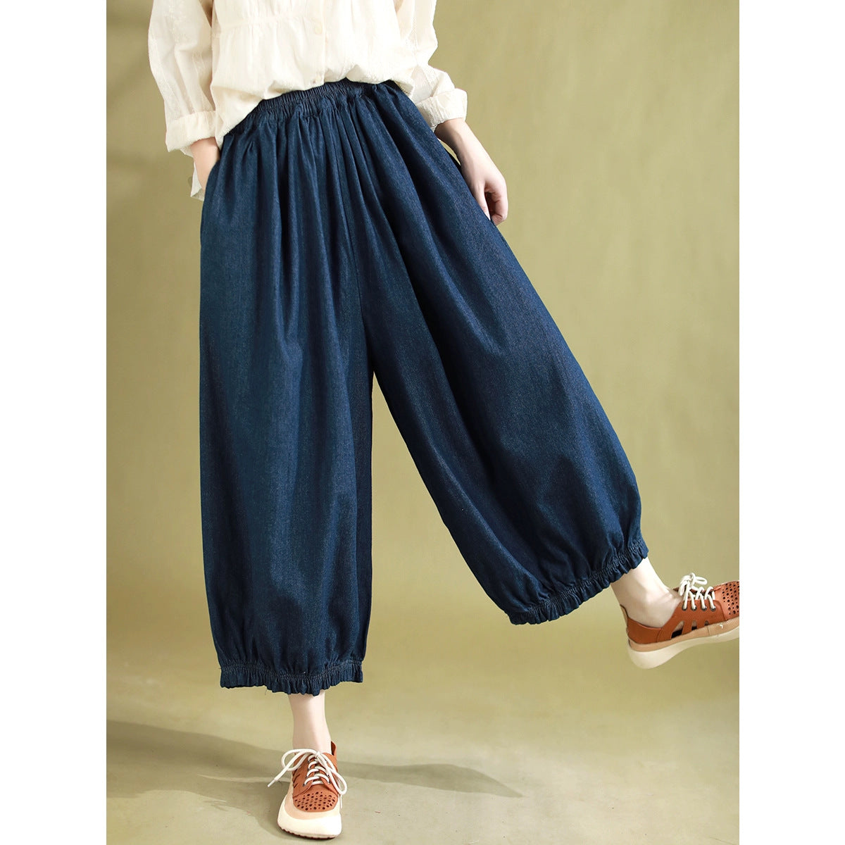 Simple Solid Color Cotton Loose Harem Pants Large Jeans