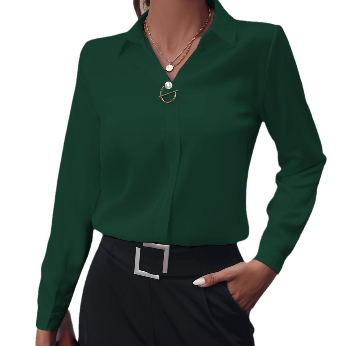 Commuter Women's Shirt Versatile Simple Solid Color Long Sleeve Mid-length Plus Size