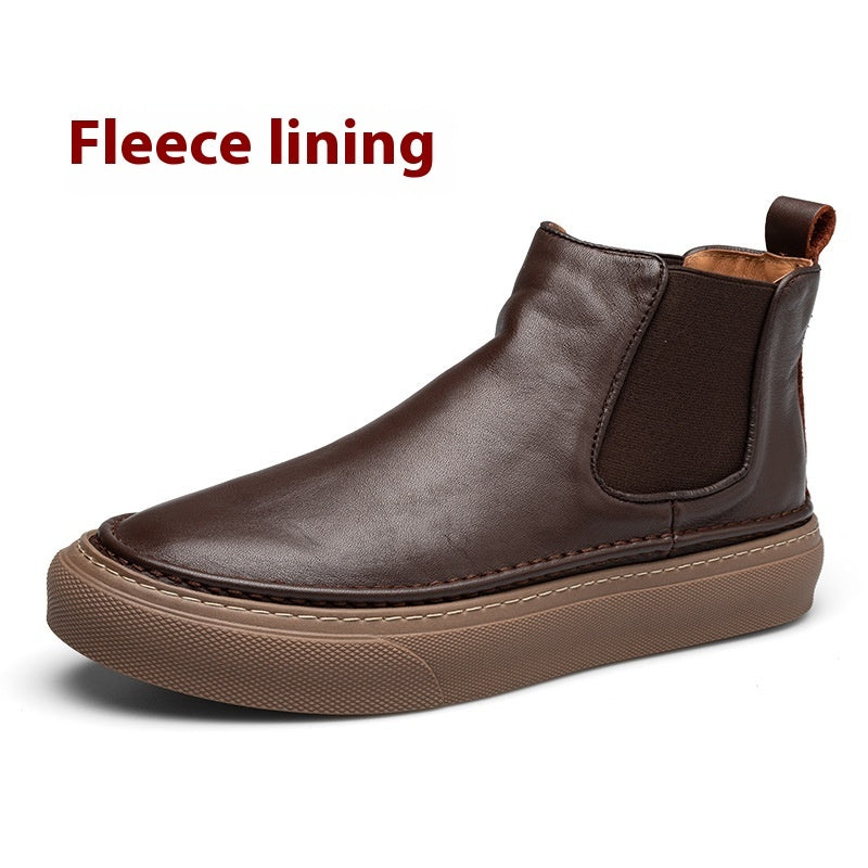 Men's Fleece-Lined British Style High-Top Leather Shoes