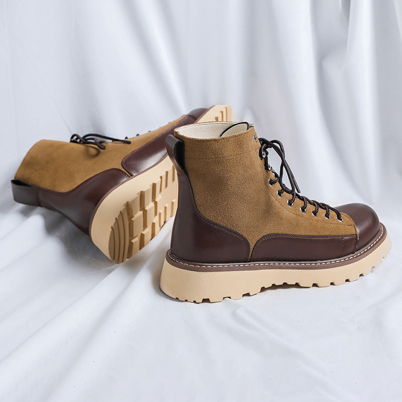 Patchwork Retro Work Boots – All-Match Design for Versatile Wear