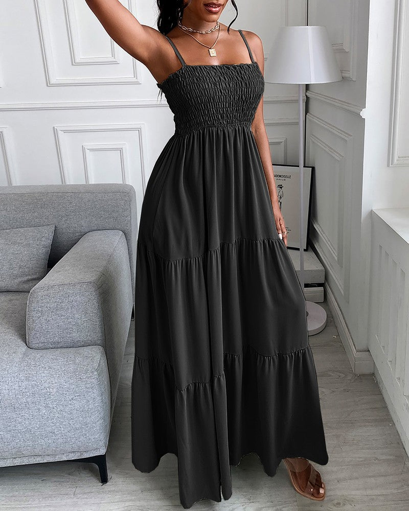 New Women's Sling And Cable Long Skirt Casual Solid Color Dress