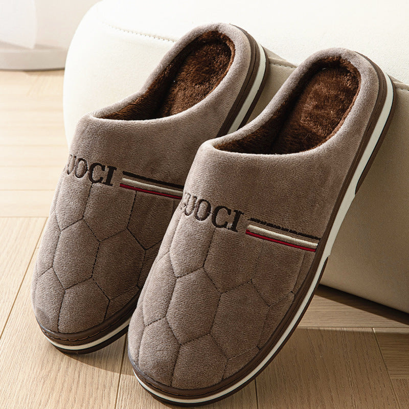 Men's Plus-Size Cotton Slippers with Warm Platform for Home Use