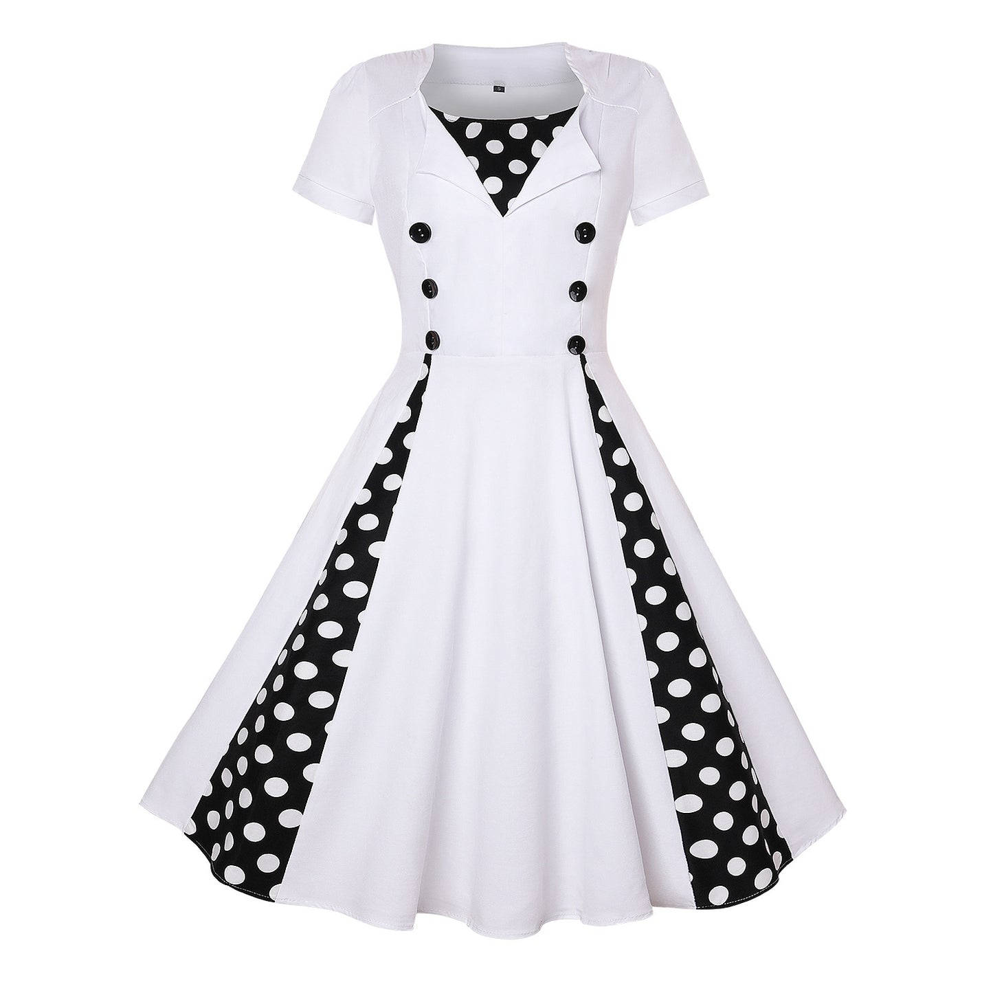 New Short Sleeve Big Swing Wave Point Stitching Temperament Dress