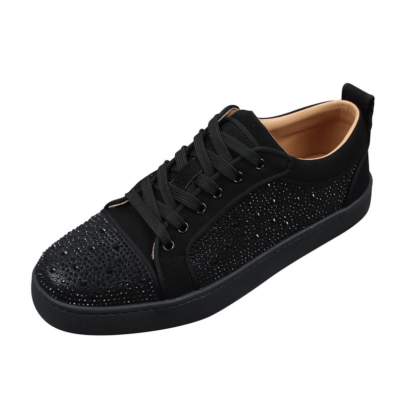 Men's Rhinestone Red Bottom Low-Top Sneakers – Comfortable, Breathable, and Fashionable