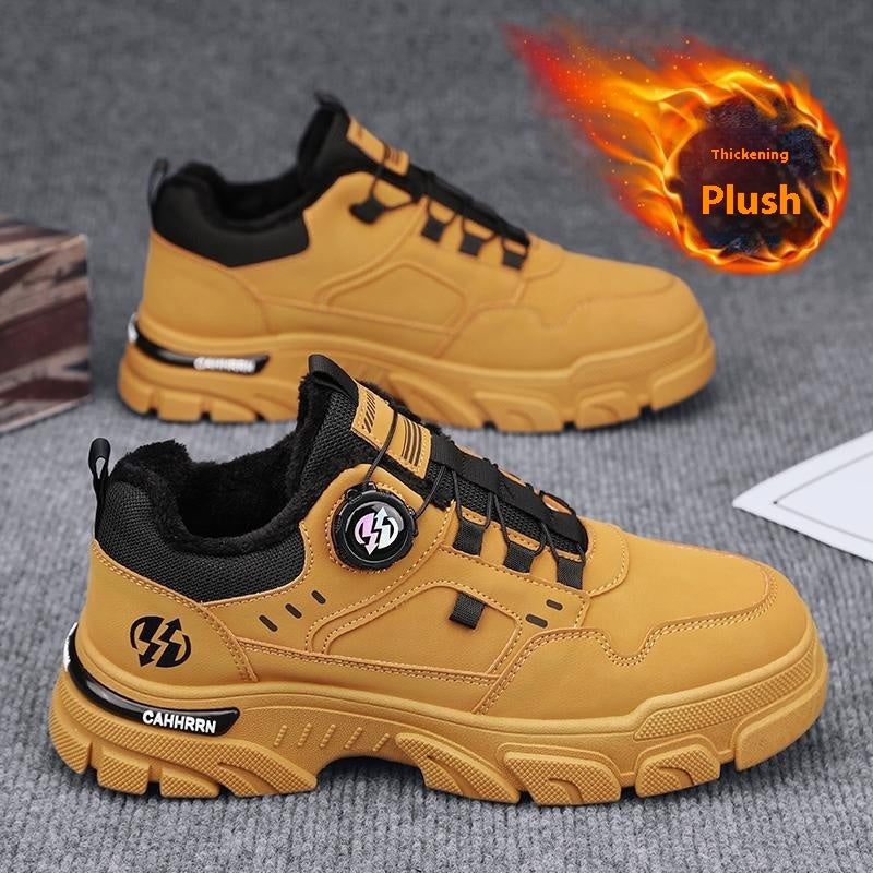 Rotating Button Fleece-Lined Martin Boots, Thick Thermal Cotton Shoes