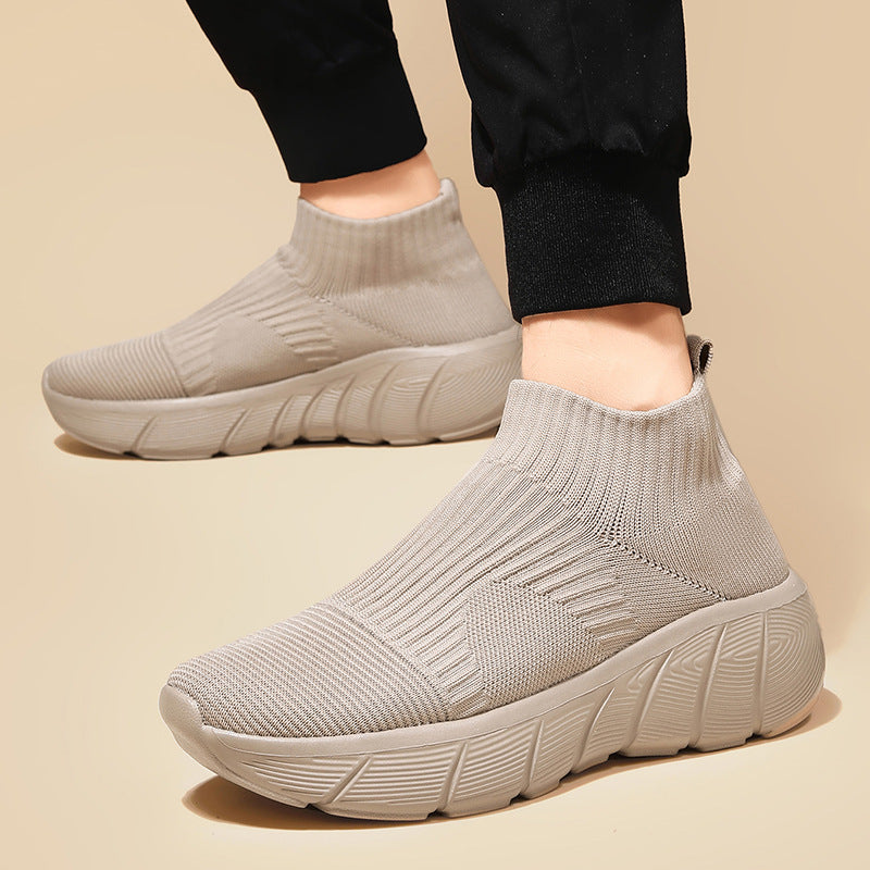 High-Top Slip-On Flying Woven Shoes for Couples, Casual Trendy Men's Footwear