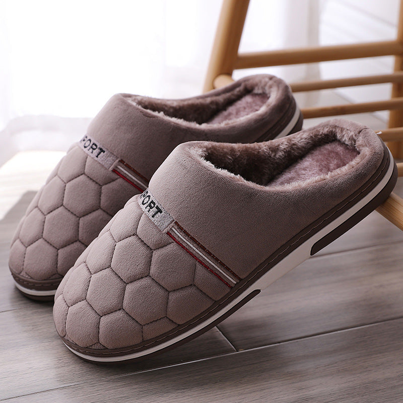 Men's Plus-Size Cotton Slippers with Warm Platform for Home Use