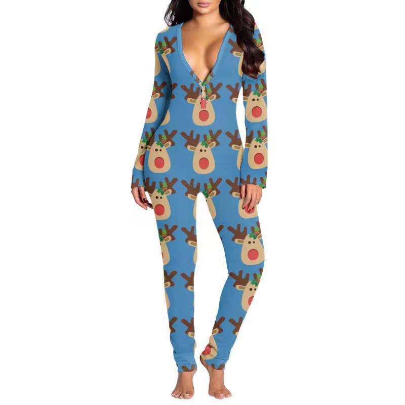 Printed Button Tight Jumpsuit For Women