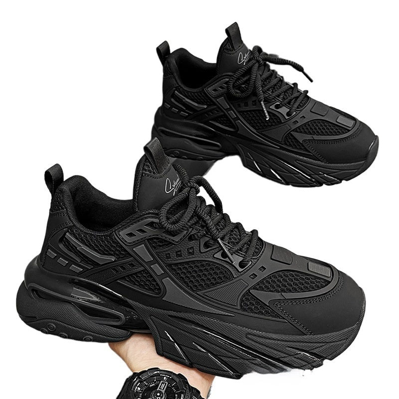 Pure Black Thick-Sole Increased Leisure Sneakers, Dad Shoes