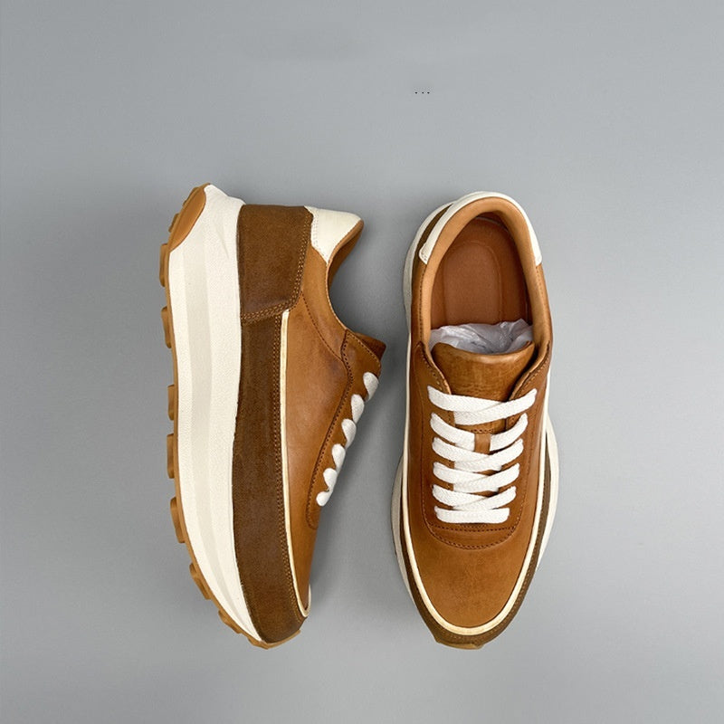 New Summer Genuine Leather Sports Shoes – Breathable Platform and Retro Style