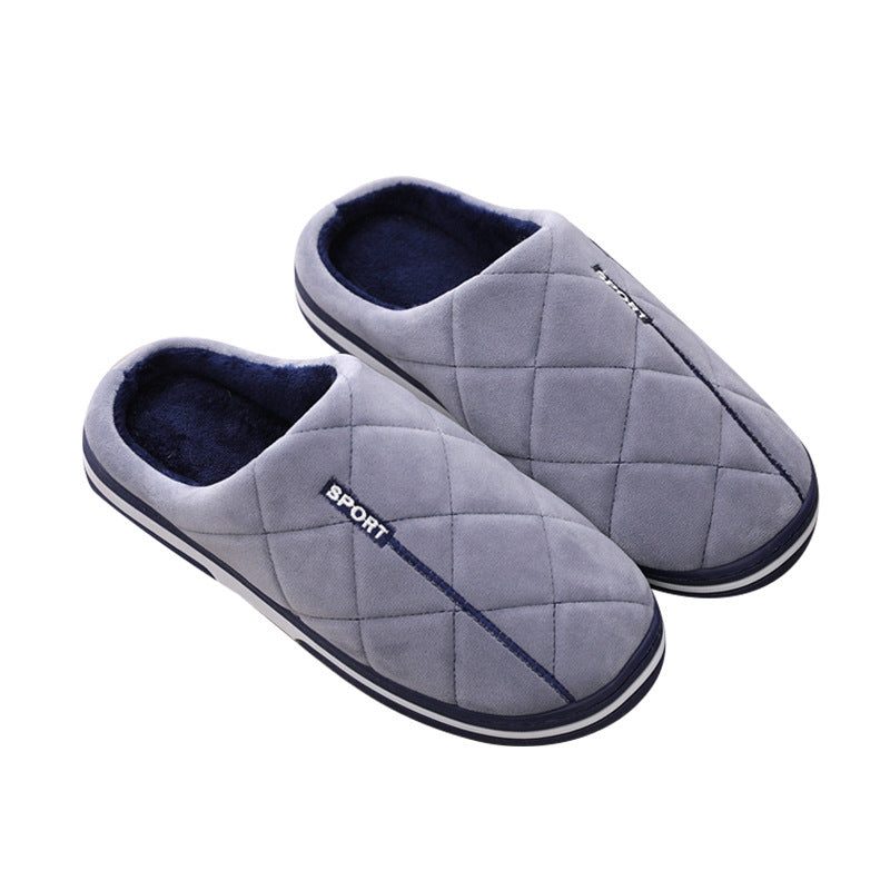 Men's Plus-Size Cotton Slippers with Warm Platform for Home Use