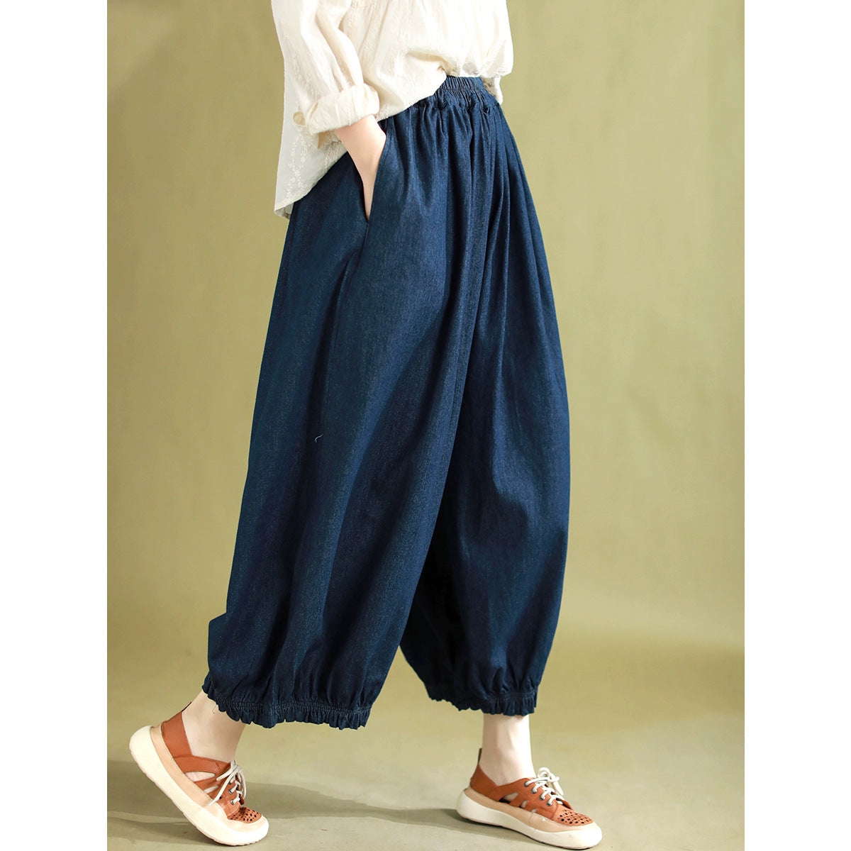 Simple Solid Color Cotton Loose Harem Pants Large Jeans