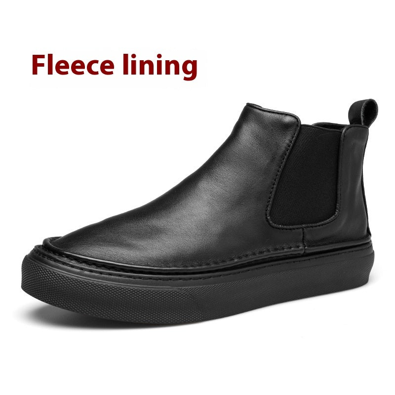 Men's Fleece-Lined British Style High-Top Leather Shoes