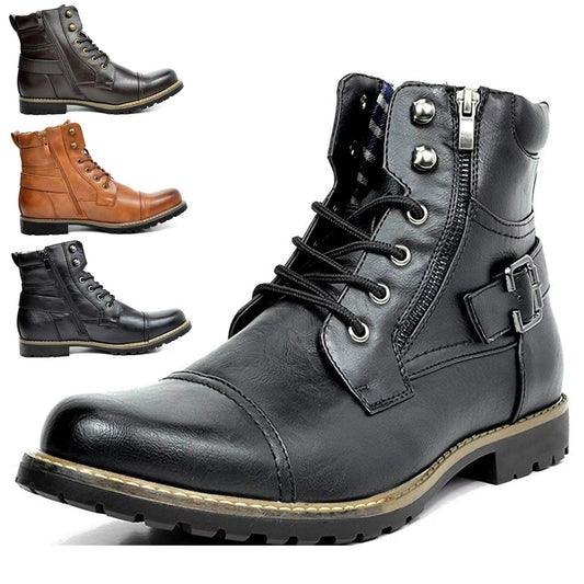 Plus-Size Front Lace-Up Martin Boots with Flat Sole, Low-Cut Design, and Side Zipper