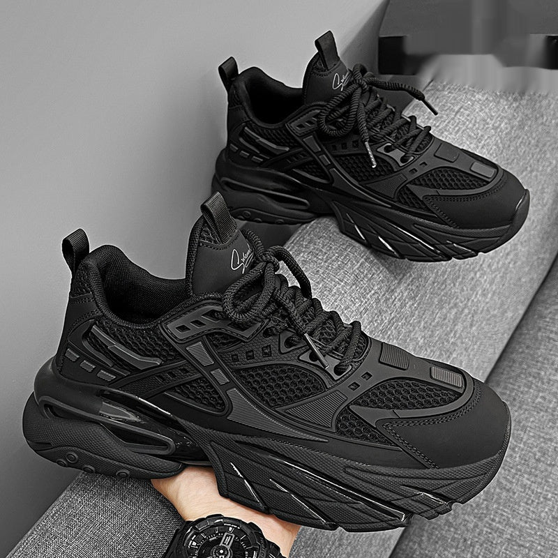 Pure Black Thick-Sole Increased Leisure Sneakers, Dad Shoes