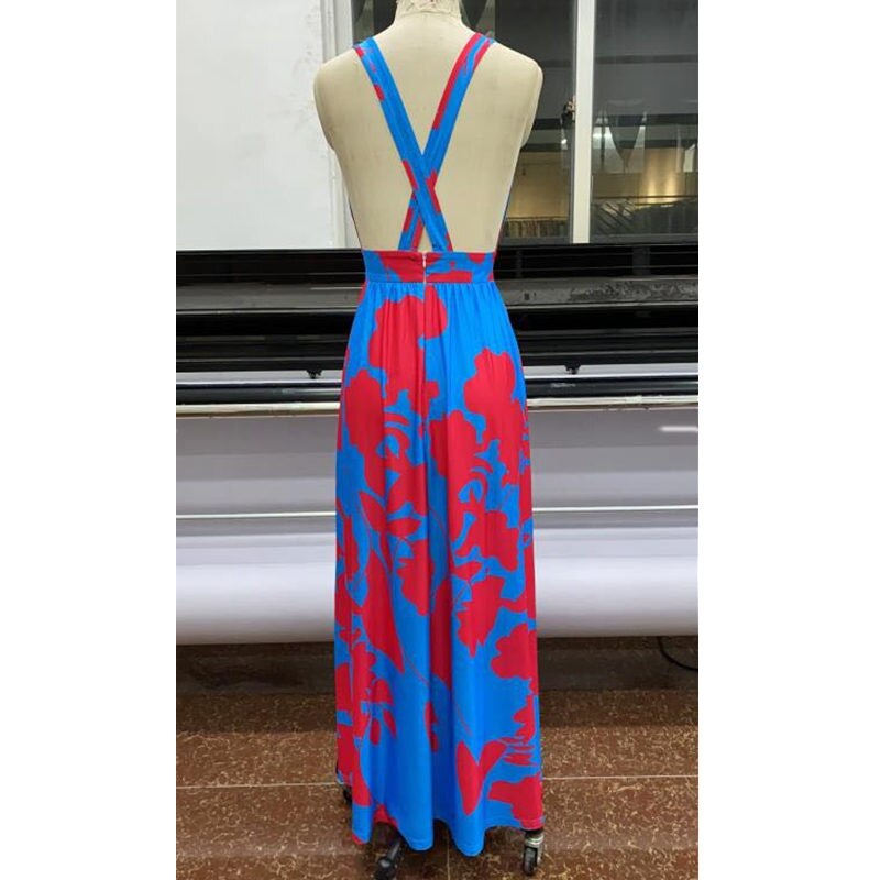 European and American Summer Bohemian Printed V-Neck Sleeveless Dress