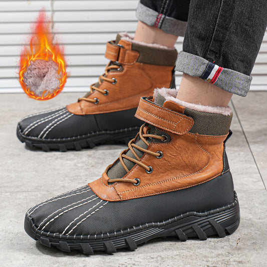 Winter Fleece Lace-Up Snow Boots for Men and Women – Waterproof, Anti-Slip Warm Mid-Tube Cotton Boots