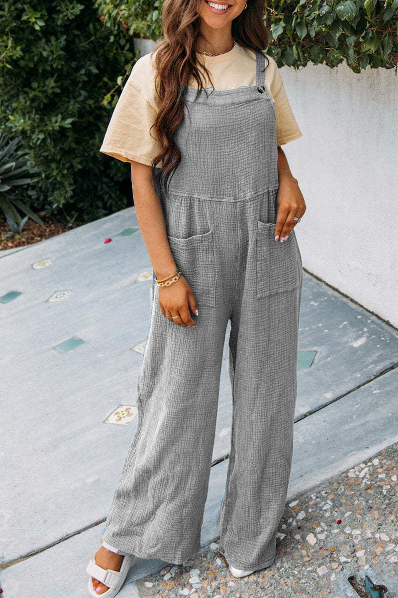 Fashion Square Neck Jumpsuit With Pockets Spring Summer Casual Solid Color Loose Overalls Womens Clothing