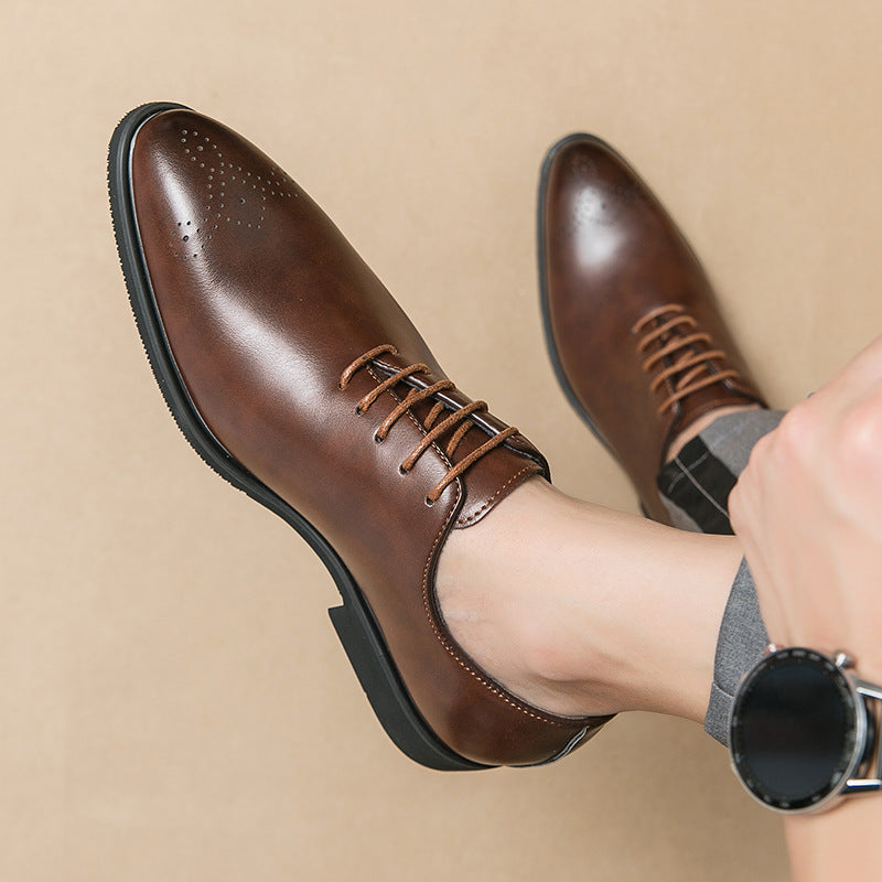 Casual Fashion Lace-Up Leather Shoes – Simple, Trendy, and Suitable for Business Formal Wear