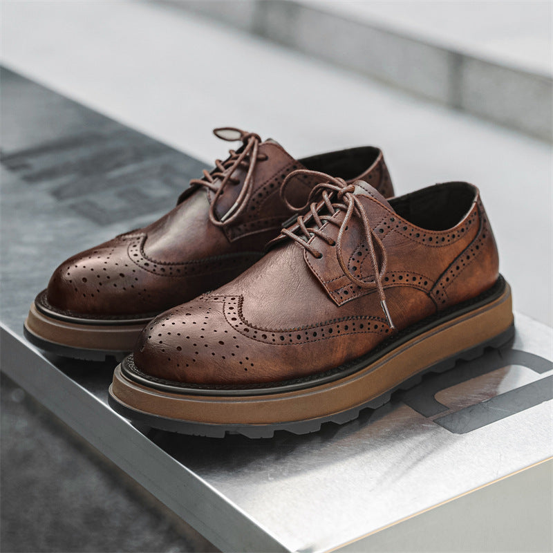 Carved Leather Business Casual Shoes for Commuting