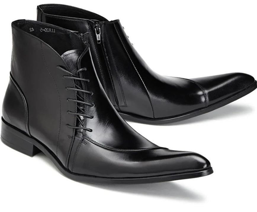 Korean-Style British Leather Pointed Boots for Men, Fashionable and Breathable