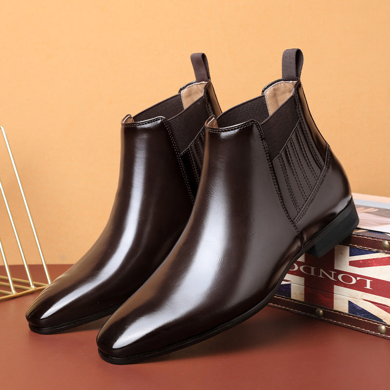 Men's Pointed-Toe High-Top Martin Boots with a Simple Design