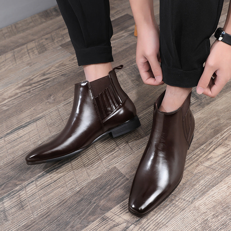 Men's Pointed-Toe High-Top Martin Boots with a Simple Design