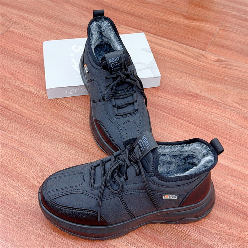 Winter Fleece-Lined Padded Men's Casual Sports Cotton Shoes for Warmth