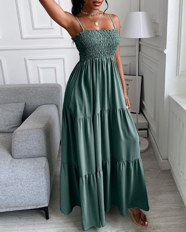 New Women's Sling And Cable Long Skirt Casual Solid Color Dress