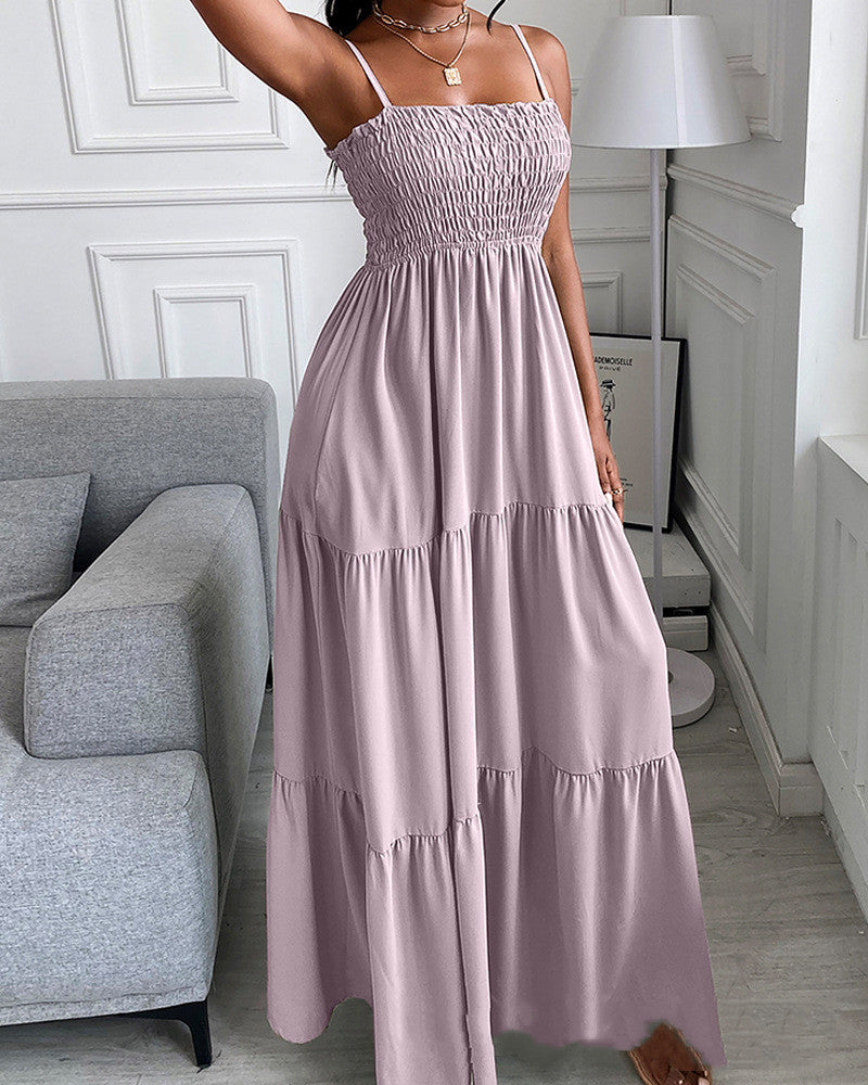 New Women's Sling And Cable Long Skirt Casual Solid Color Dress