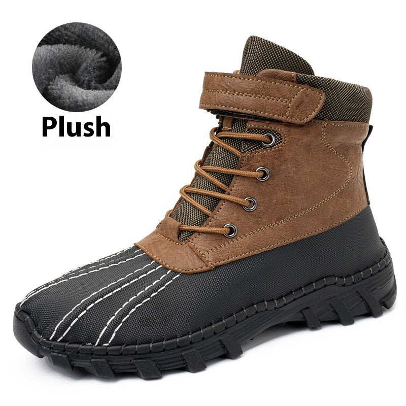 Winter Fleece Lace-Up Snow Boots for Men and Women – Waterproof, Anti-Slip Warm Mid-Tube Cotton Boots