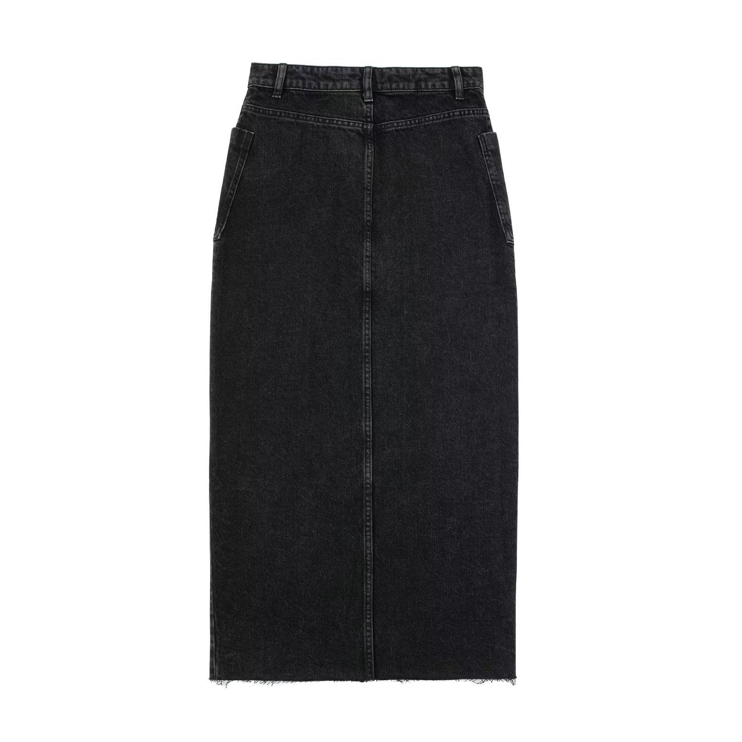 High Waist Button Double Pocket Slit Design Loose Skirt