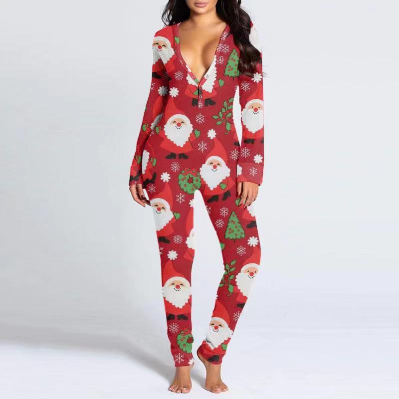 Printed Button Tight Jumpsuit For Women