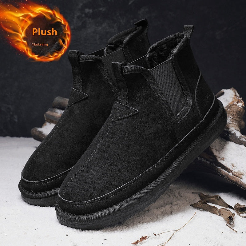 Men's Winter Fleece Snow Boots – Round-Toed, Flat, Casual Warm Sports Ankle Boots