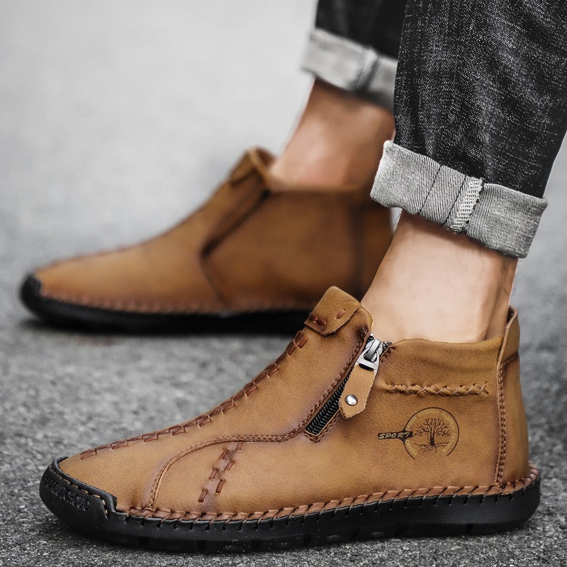 High-Top Handmade Leather Boots with Thick Bottoms