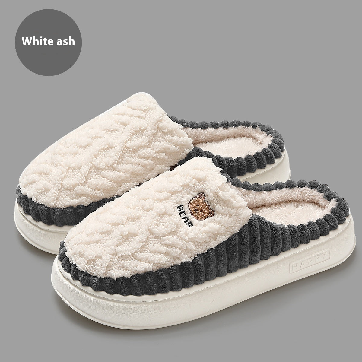 Cute Bear Plush Winter Slippers, Warm Fleece Indoor Home Shoes for Women, Men, and Couples