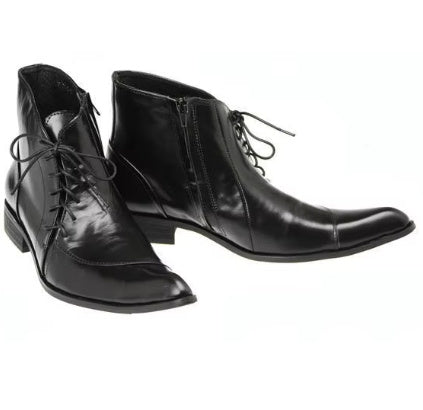 Korean-Style British Leather Pointed Boots for Men, Fashionable and Breathable